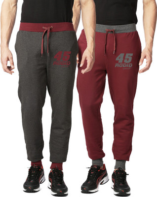 Rodid Solid Men's Grey, Maroon Track Pants, Charcoal melange;maroon
