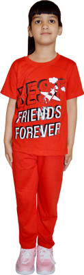 

69GAL Kids Nightwear Girls Printed Cotton(Red Pack of 1
