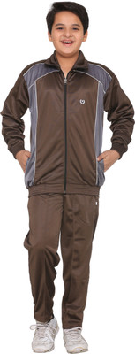 

Warm Up Embroidered Boy's Track Suit, Coffee brown