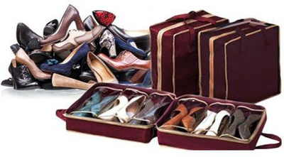 

Kartsasta Portable Shoes Tote Shoes Organizer Shoes Storage Bags Hold 6 pairs(Black, Maroon)