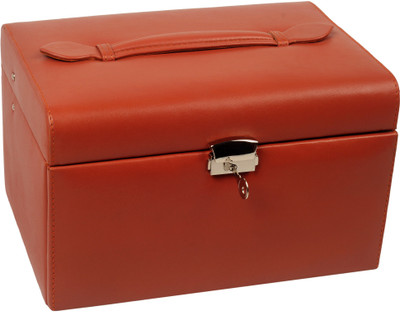 

ZINT ZINT PURE LEATHER BROWN MULTI-COMPARTMENT JEWELRY BOX KEY LOCK TRINKET CASE RINGS PENDANTS TRAVEL ORGANIZER(Brown)