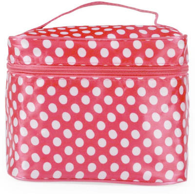 

Silk Route Cosmetic Pouch(Pink), Pink base with white polka dots
