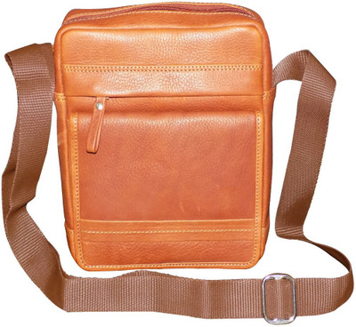 

Kan Tan Pure Leather Sling Bag/Small Travel Bag For Men and Women Small Travel Bag - Medium(Tan)