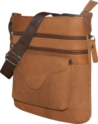 

Style 98 Men & Women Casual Tan Genuine Leather Sling Bag