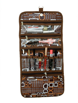 

Kuber Industries Brown Design Long Folding Hanging Cosmetic Makeup Travel Organizer kit with Zip - KI3302 Travel Toiletry Kit(Multicolor)