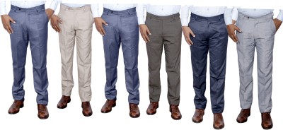 IndiWeaves Regular Fit Men Brown, Blue, Grey, Cream Trousers