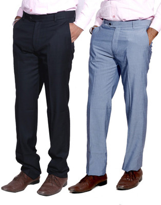 IndiWeaves Regular Fit Men Blue, Black Trousers