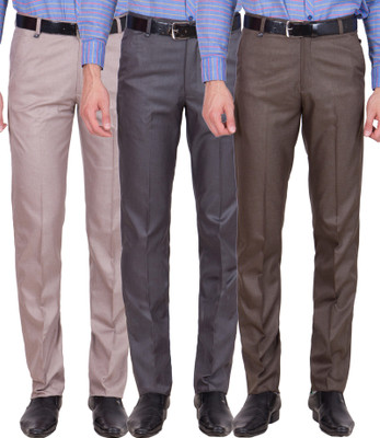 

Tiger Grid Slim Fit Men's Multicolor Trousers, Brown;dark grey;light grey
