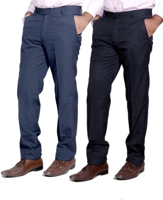 IndiWeaves Regular Fit Men Blue, Black Trousers