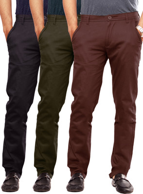 

Uber Urban Slim Fit Men's Multicolor Trousers, Black;brown;dark green