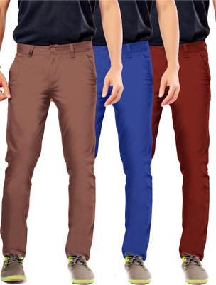 

Uber Urban Slim Fit Men's Brown, Blue, Red Trousers, Blue;brown;red