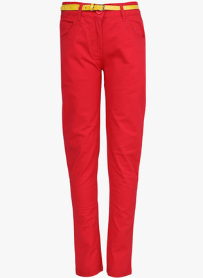 

612 League Regular Fit Girls Pink Trousers, Dark fuschia