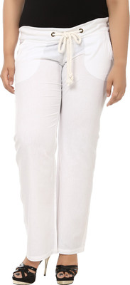 

LASTINCH LIBO712 Regular Fit Women's Linen White Trousers
