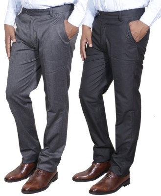 IndiWeaves Regular Fit Men Black, Grey Trousers