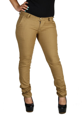 Fashion Cult Slim Fit Women Beige Trousers