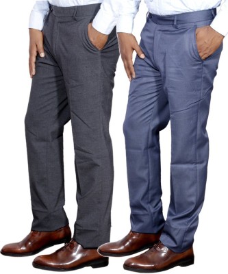 IndiWeaves Regular Fit Men Black, Grey Trousers