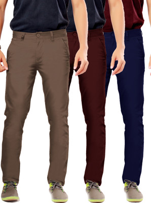 

Uber Urban Rocky Slim Fit Men's Brown, Maroon, Blue Trousers, Blue;brown;maroon