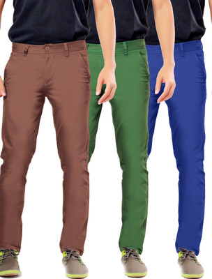

Uber Urban Slim Fit Men's Brown, Green, Blue Trousers, Blue;brown;green