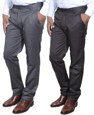 IndiWeaves Regular Fit Men Brown, Grey Trousers