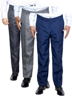 IndiWeaves Regular Fit Men Black, Grey Trousers