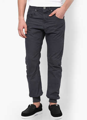 Jack & Jones Regular Fit Men's Grey Trousers, Ebony