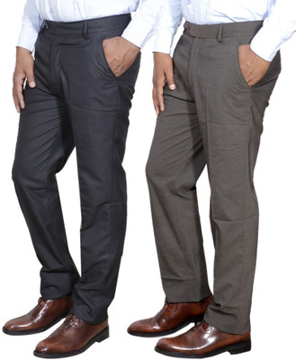 IndiWeaves Regular Fit Men Brown, Black Trousers