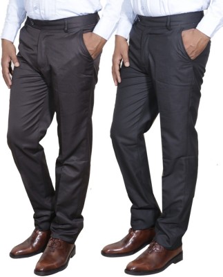 IndiWeaves Regular Fit Men Brown, Black Trousers