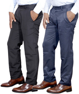 IndiWeaves Regular Fit Men Blue, Black Trousers