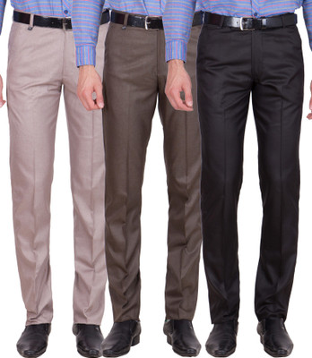 

Tiger Grid Slim Fit Men's Multicolor Trousers, Black;brown;light grey