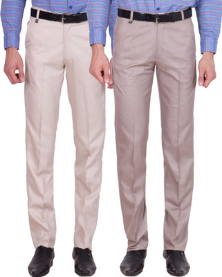 

Tiger Grid Slim Fit Men's Multicolor Trousers, Beige;light grey