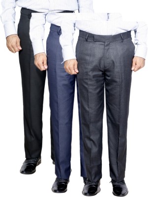 IndiWeaves Regular Fit Men Black, Grey Trousers