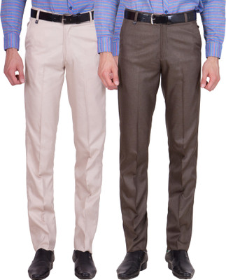 

Tiger Grid Slim Fit Men's Multicolor Trousers, Beige;brown