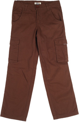 

People Slim Fit Boys Brown Trousers, Khakhi