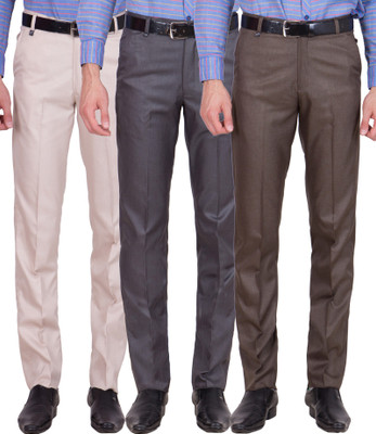 

Tiger Grid Slim Fit Men's Multicolor Trousers, Beige;brown;dark grey