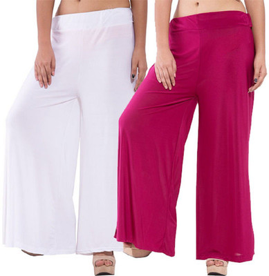 MARAMI Regular Fit Women White, Maroon Trousers