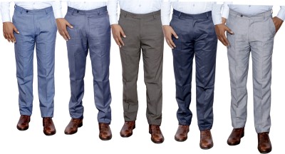 IndiWeaves Regular Fit Men Brown, Blue, Grey, Cream Trousers