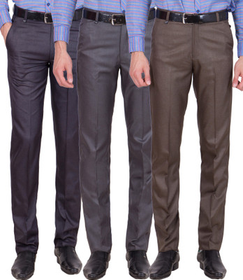 

Tiger Grid Slim Fit Men's Multicolor Trousers, Blue;brown;dark grey