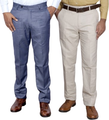 IndiWeaves Regular Fit Men White, Grey Trousers