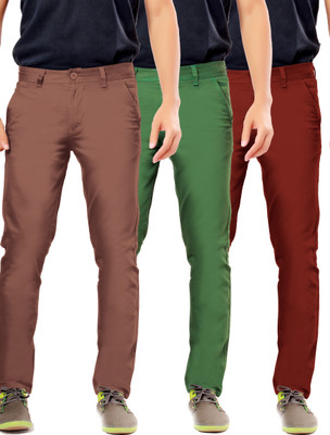 Uber Urban Slim Fit Men's Brown, Green, Red Trousers