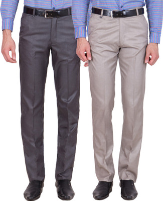 

Tiger Grid Slim Fit Men's Multicolor Trousers, Dark grey;light brown