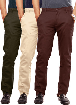 

Uber Urban Slim Fit Men's Multicolor Trousers, Beige;brown;dark green