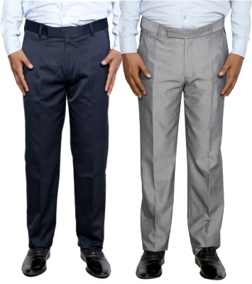 IndiWeaves Regular Fit Men Blue, Grey Trousers