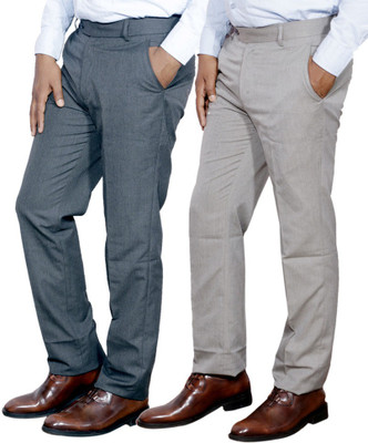 IndiWeaves Regular Fit Men White, Grey Trousers