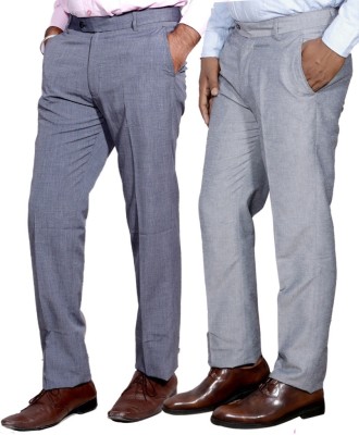 IndiWeaves Regular Fit Men White, Grey Trousers