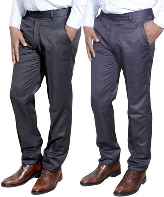 IndiWeaves Regular Fit Men Black, Grey Trousers