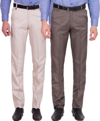 

Tiger Grid Slim Fit Men's Multicolor Trousers, Beige;dark brown