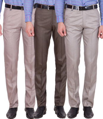 

Tiger Grid Slim Fit Men's Multicolor Trousers, Brown;light brown;light grey