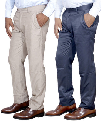 IndiWeaves Regular Fit Men White, Blue Trousers