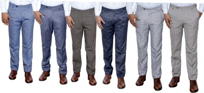 IndiWeaves Regular Fit Men Brown, Blue, Grey, Cream Trousers