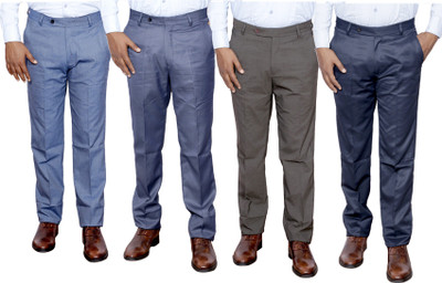 IndiWeaves Regular Fit Men Brown, Blue, Grey Trousers